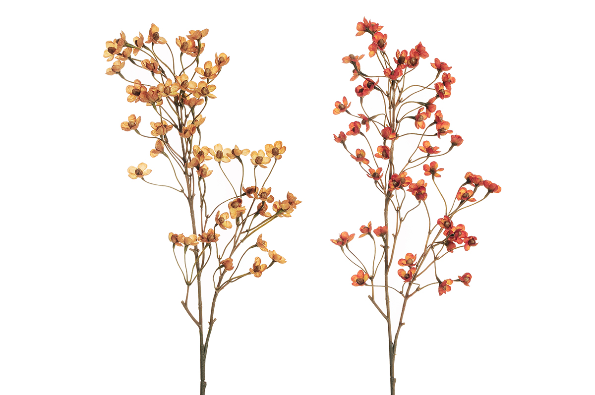 WAX FLOWER SPRAY 93CM. 2PZ. ARANCIO +SENAPE