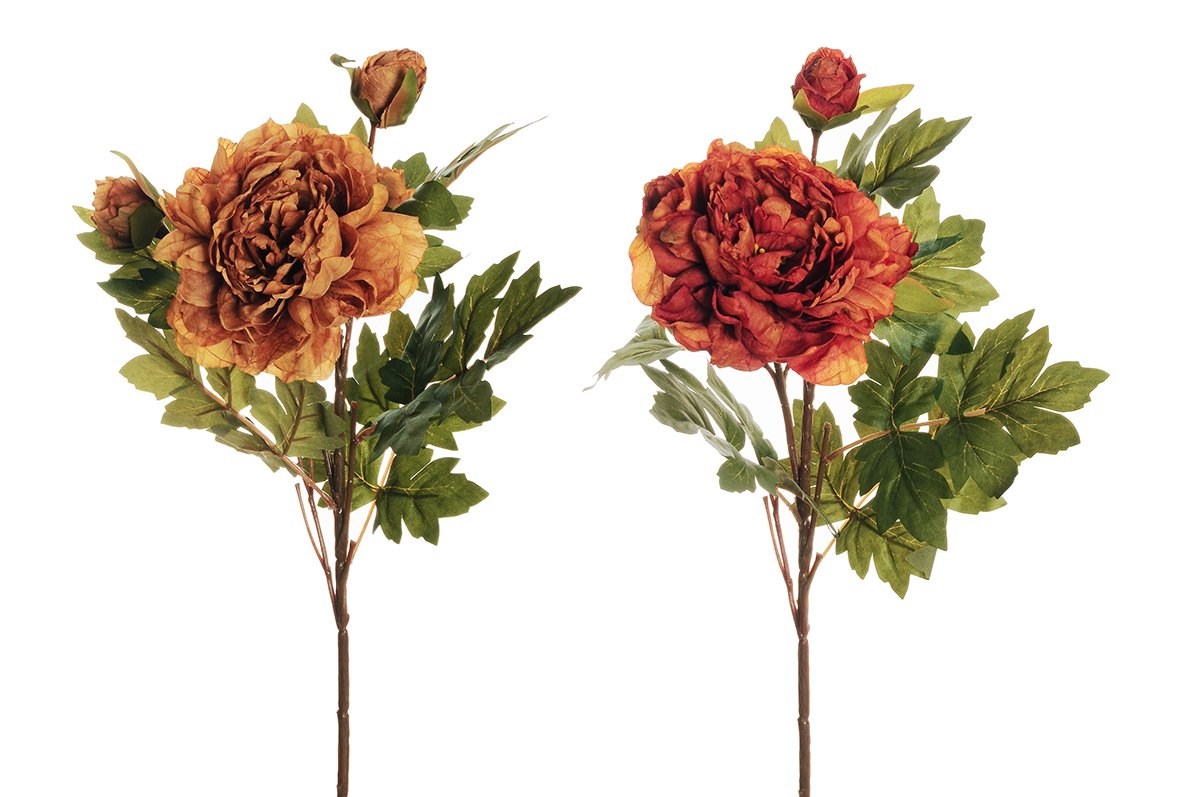 PEONY SPRAY X2 64CM. 2PZ. ARANCIO +SENAPE