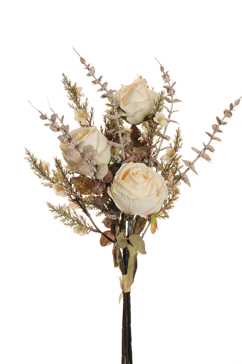 ROSE DRY-LOOK, EUCALYP. BUNDLE X4 58CM. CREMA