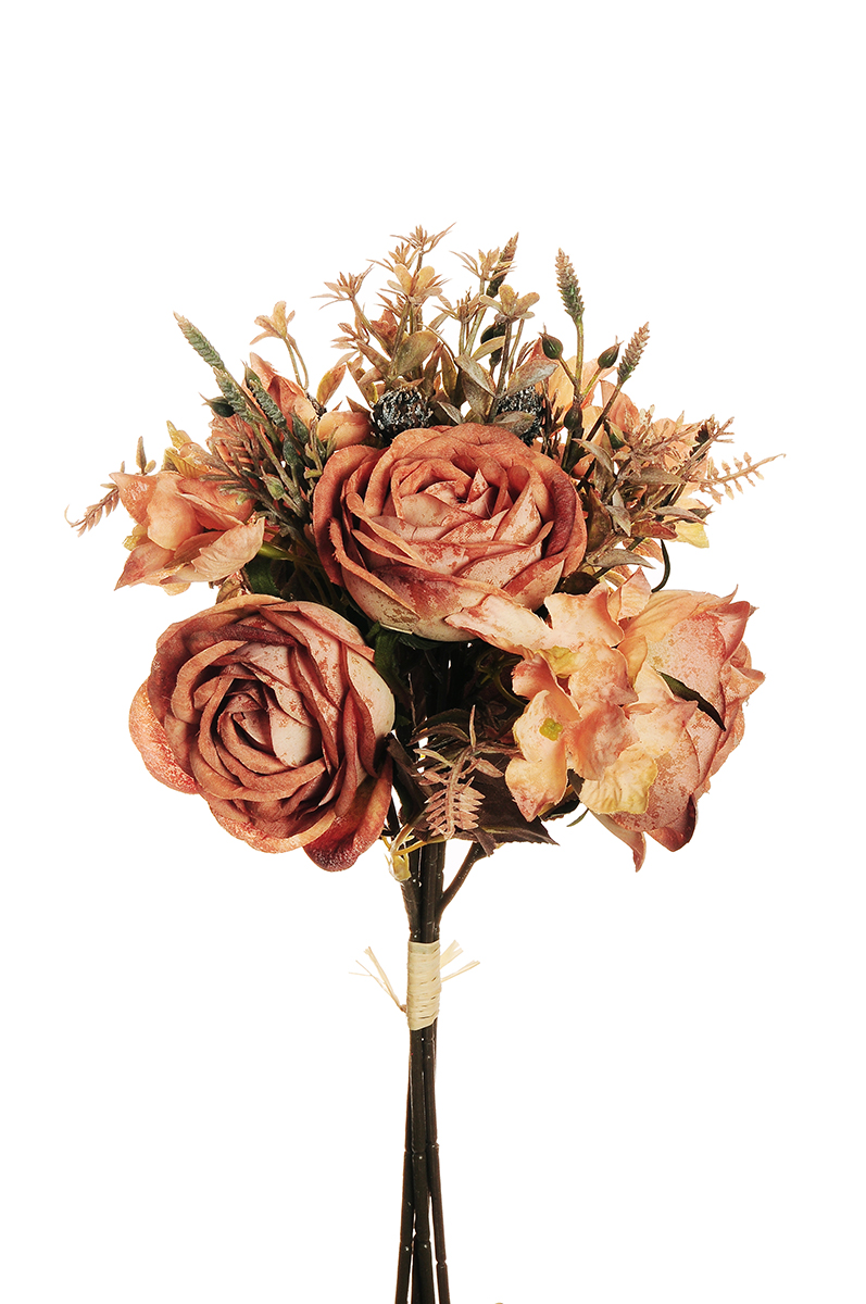 ROSA AVALAN.HYDRANG. FELCE BUNDLE X4 35CM. ARANCIO