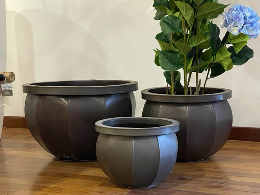 S/3 POT MARBLE H.24-31-35 METAL COPP