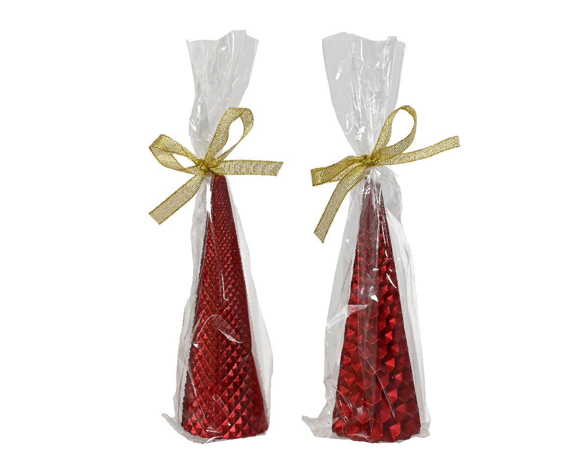 CANDELA FORMA PINO GLITT. D5 H15CM. 2PZ. ROSSO
