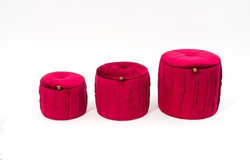 POUF TND VELVET S/3PZ. H26-32-40 D31-36-41CM. BORDO