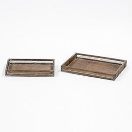 VASSOI S/2PZ.LEGNO C/RETE MET. L39X29-33X22CM.
