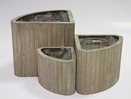 VASO LEGNO TRIANG.3PZ. H8-10-14 L12-16-20CM. GRIGIO