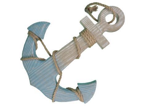 ANCORA IN LEGNO E CORDA D30CM. CELESTE