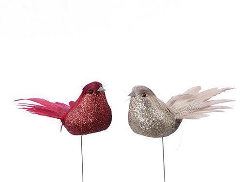 UCCELLINO GLITTER S/4PZ. ASS. 12,5CM. ROSSO/CHAMP