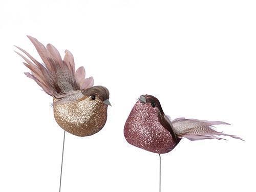 UCCELLINO GLITTER S/4PZ. ASS. 12,5CM. ROSA/ORO