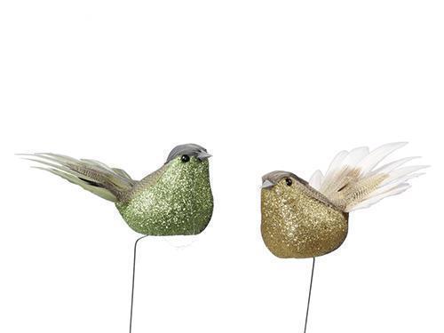 UCCELLINO GLITTER S/4PZ. ASS. 12,5CM. VERDE/ORO