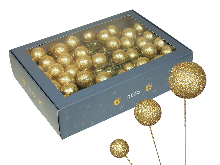 PALLINE GLITT.C/PICK 100PZ. D20-30-40MM. ORO