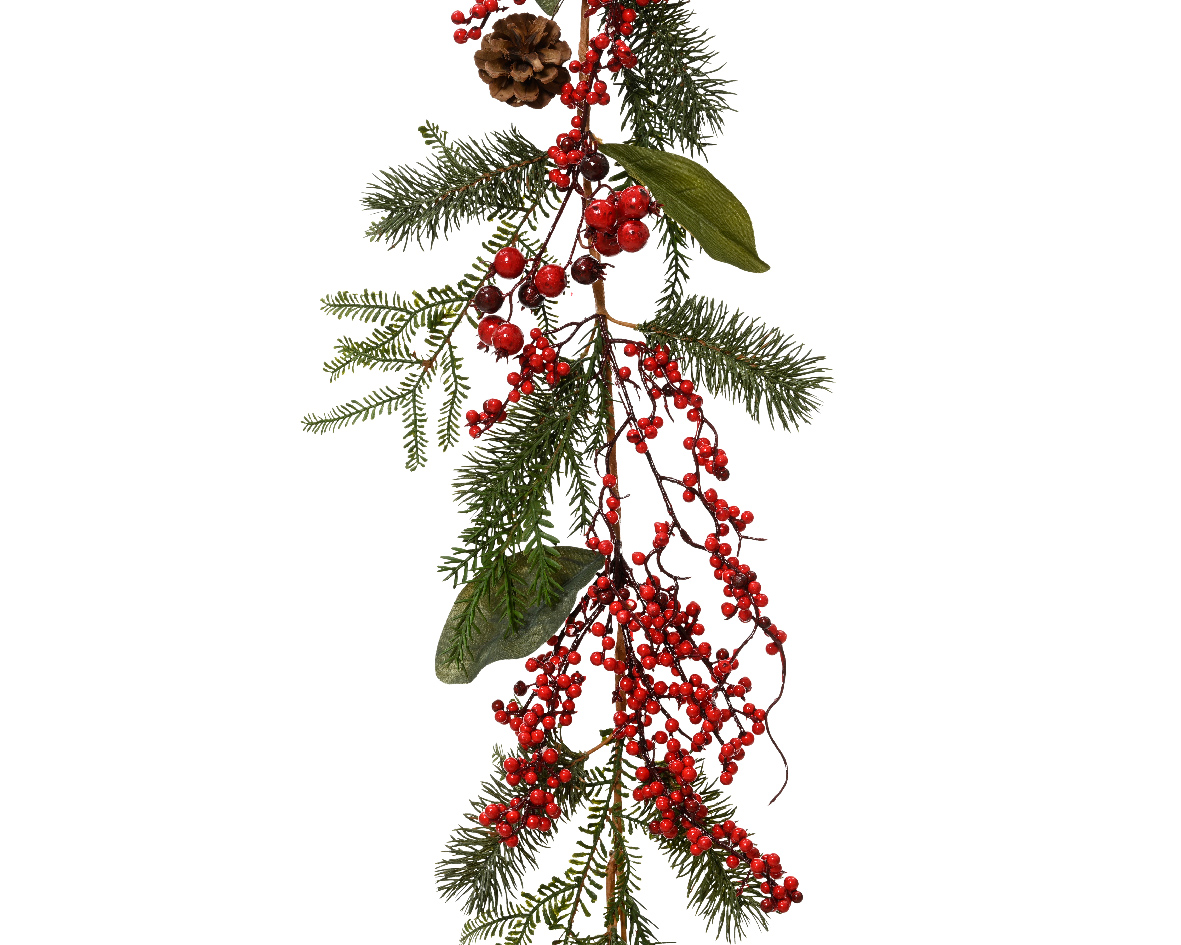 TRALCIO DI BACCHE ROSSE E PINO L176CM.