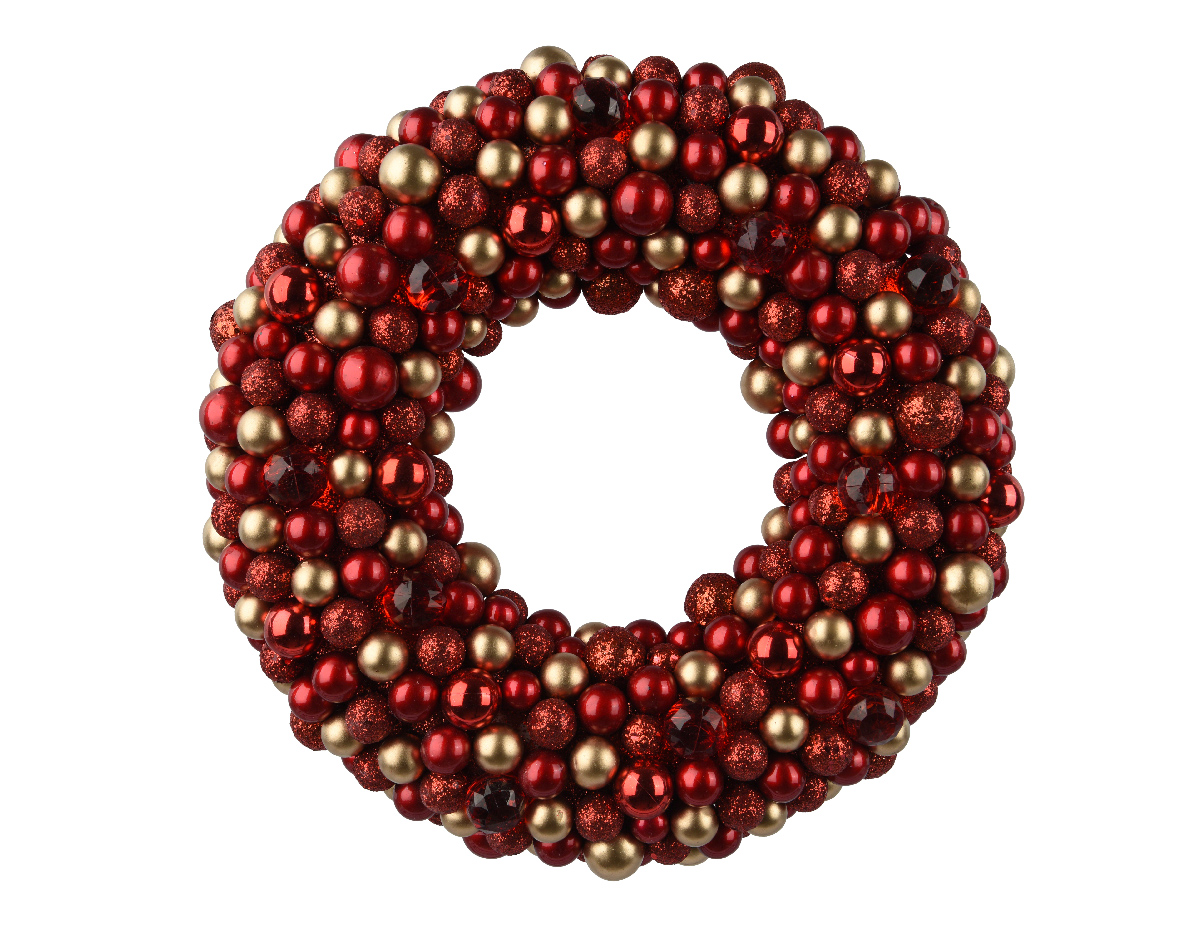 CORONA DI PALLINE D50 X9CM. ROSSO