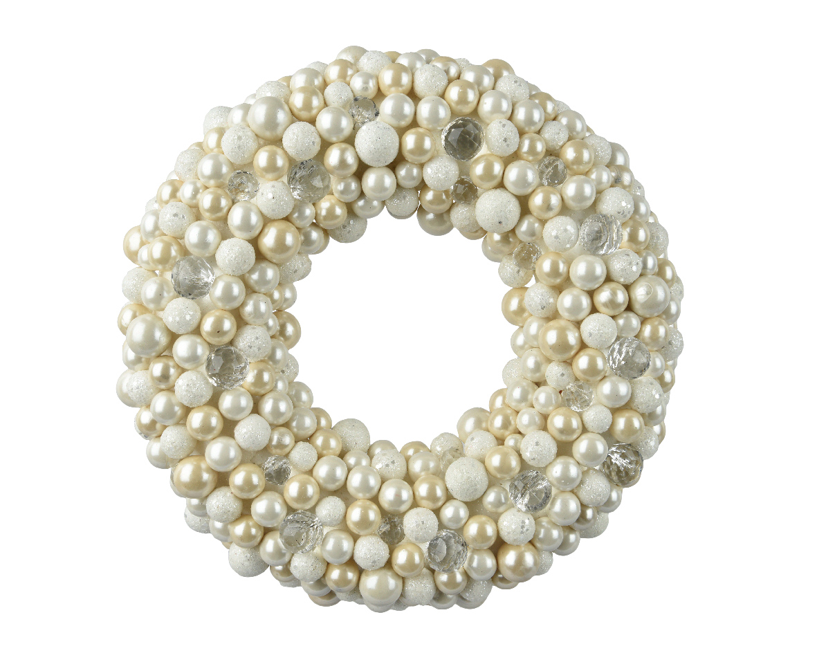 CORONA DI PALLINE D33 X65CM. PERLA