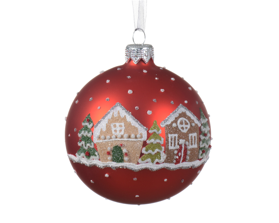 SFERE VETRO C/CASE INNEV. D8CM. 6PZ. XMAS RED