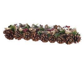 PORTACANDELA PIGNE E BACCHE L.45CM.NAT