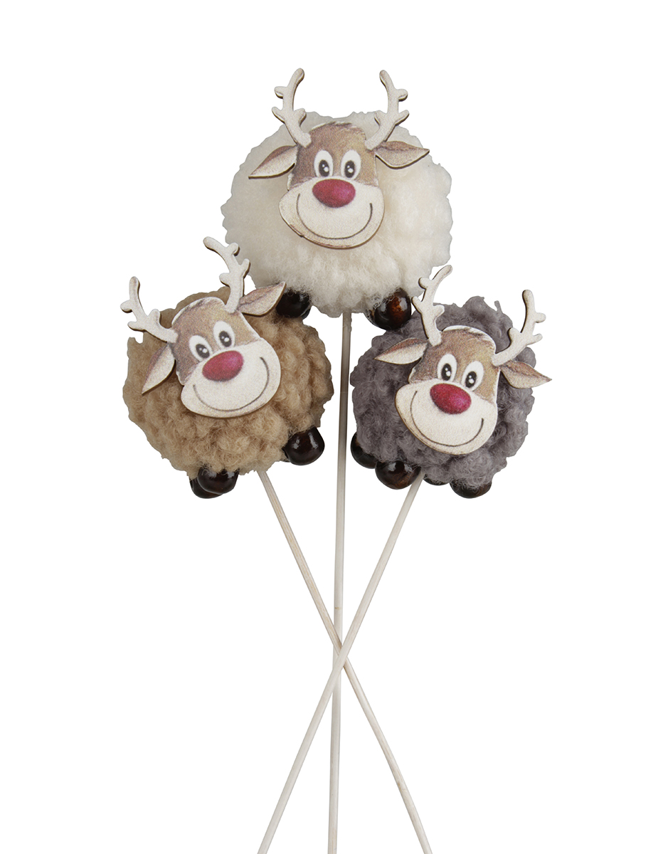 PICK C/RENNA POMPON D4 H28CM. 9PZ. 3COL.ASS.