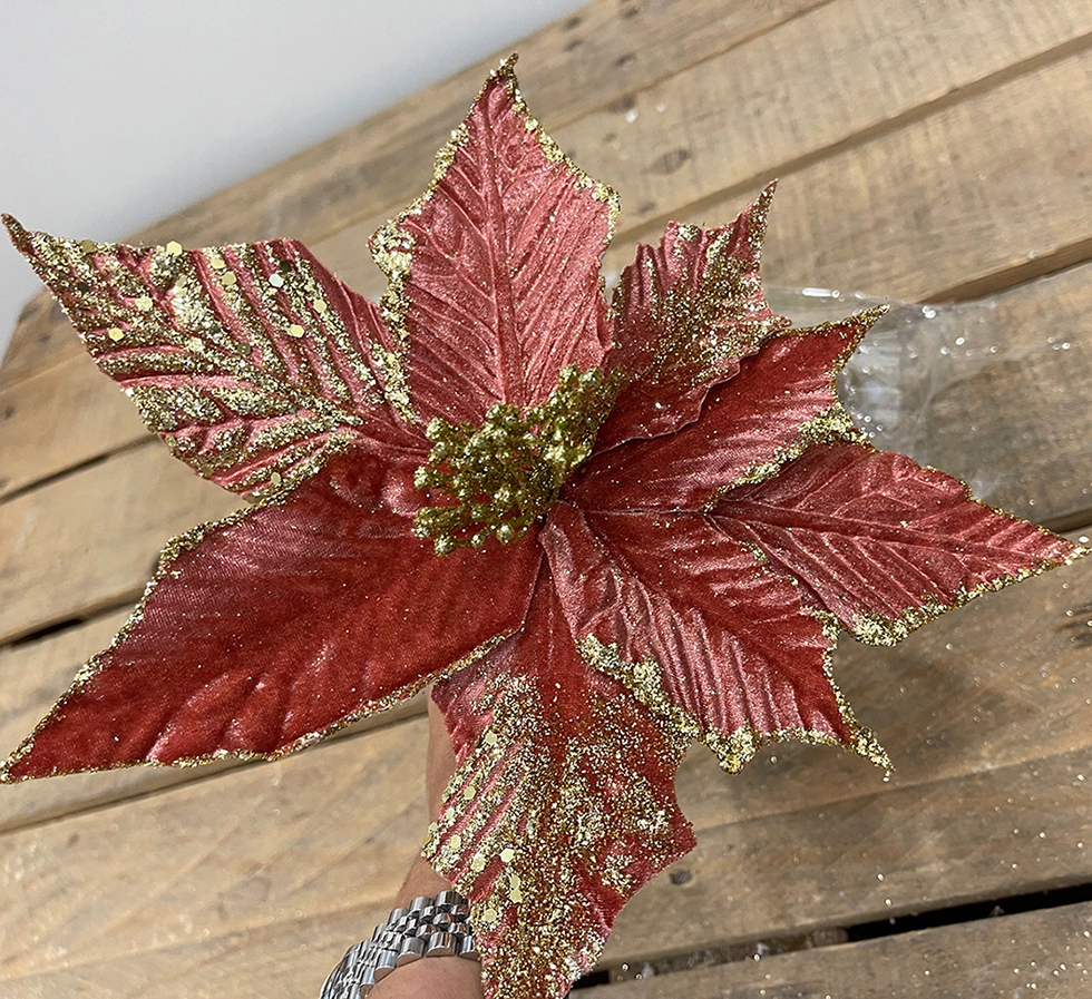 POINSET.VELVET GLITTER PICK 34CM. 6PZ. MAUVE