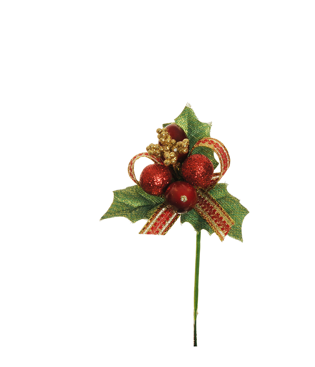 PICK HOLLY BERRY C/NASTRO 14CM. 12PZ. ROSSO