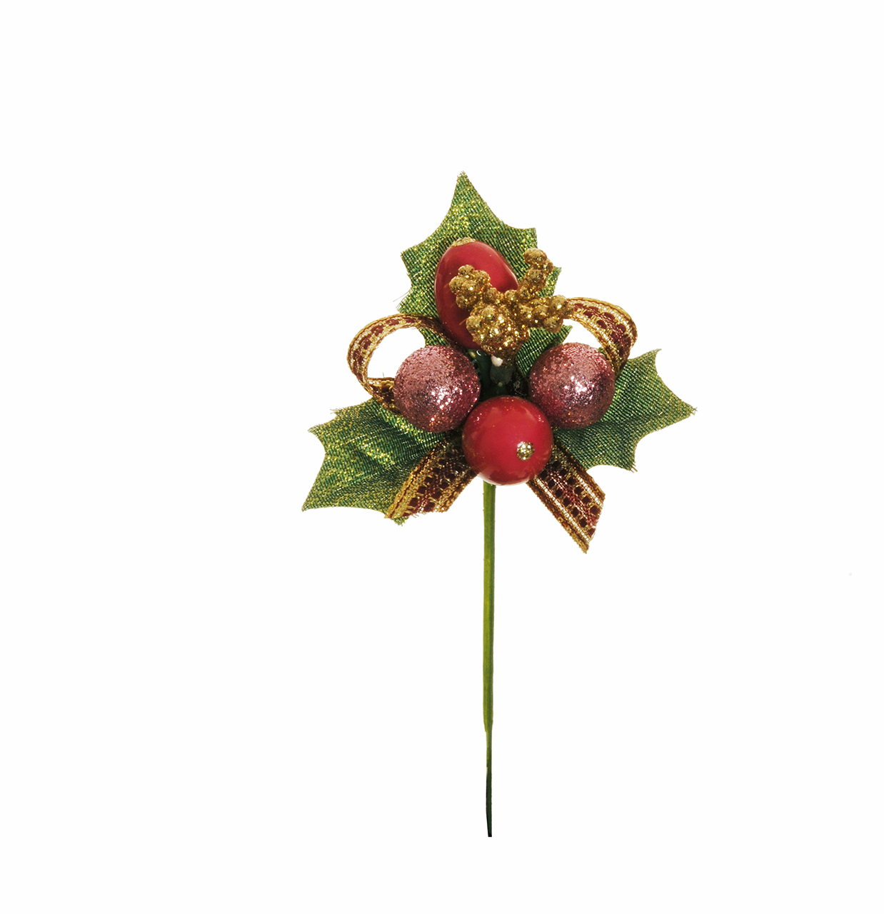PICK HOLLY BERRY C/NASTRO 14CM. 12PZ. MAUVE
