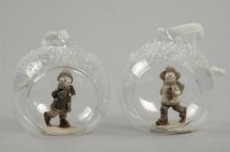 SNOWMAN IN GLASS BAUBLE 3PZ. D8CM.