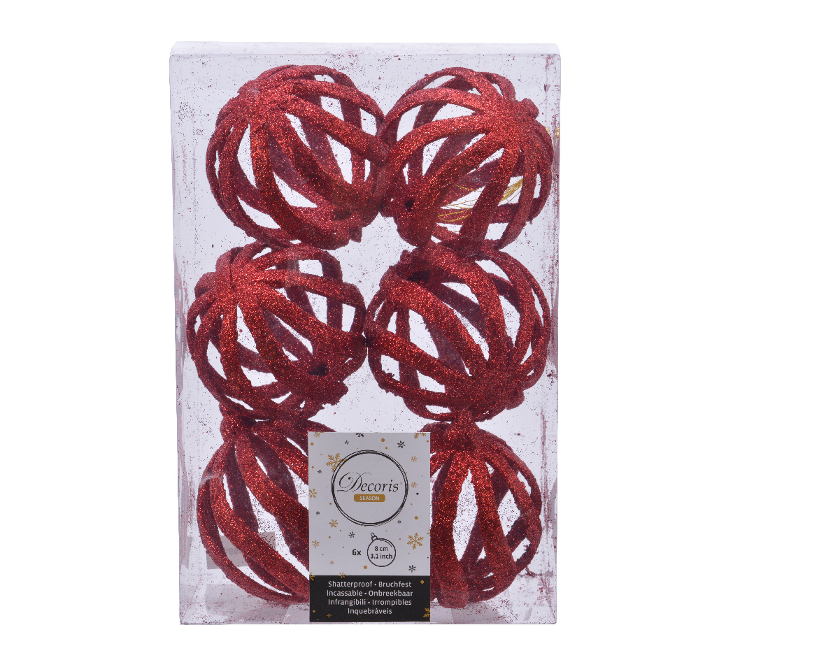 SFERA GLITTER PL. 6PZ. D8CM. ROSSO