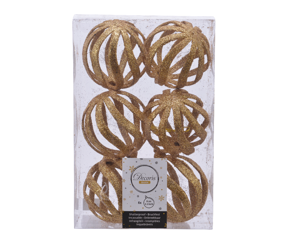 SFERA GLITTER PL. 6PZ. D8CM. ORO