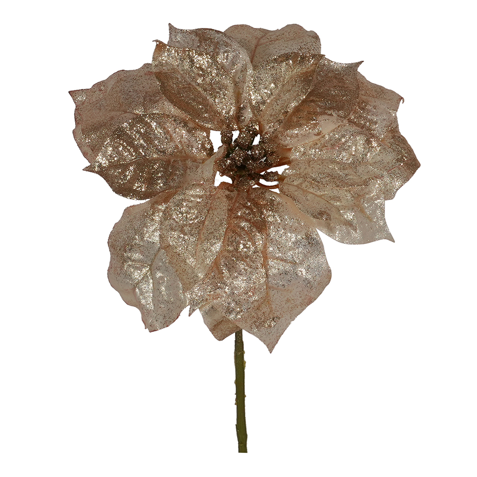 PICK POINSETTIA GLITTER 32CM. 2PZ. CREMA