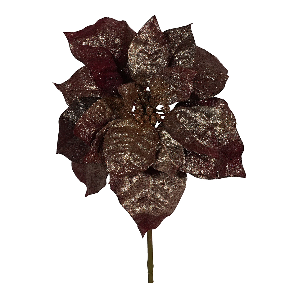 PICK POINSETTIA GLITTER 32CM. 2PZ. BORDEAUX