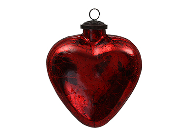 CUORE VETRO CRACKLED D13CM. ROSSO