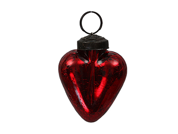CUORE VETRO CRACKLED D5CM. 4PZ. ROSSO