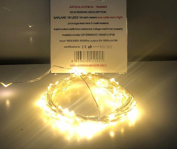 GARLAND 100LEDS 10MT. PROL.5MT.LUCE CALDA