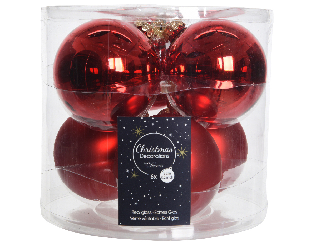 SFERE NATAL.D80MM. 6PZ. XMAS RED COMBI