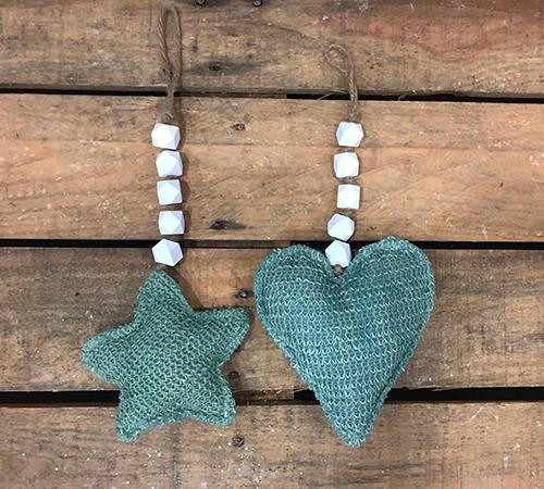 STAR + HEART 15X15CM. GREEN