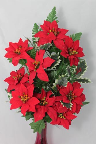 FRONTALE POINSETTIA +HOLLY 50CM. ROSSO
