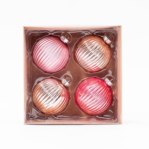 SFERE NATAL.STRIPE D10CM. 4PZ. ROSA