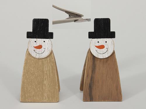 SNOWMAN LEGNO C/CLIP 4X9,5CM. 2PEZZI NAT