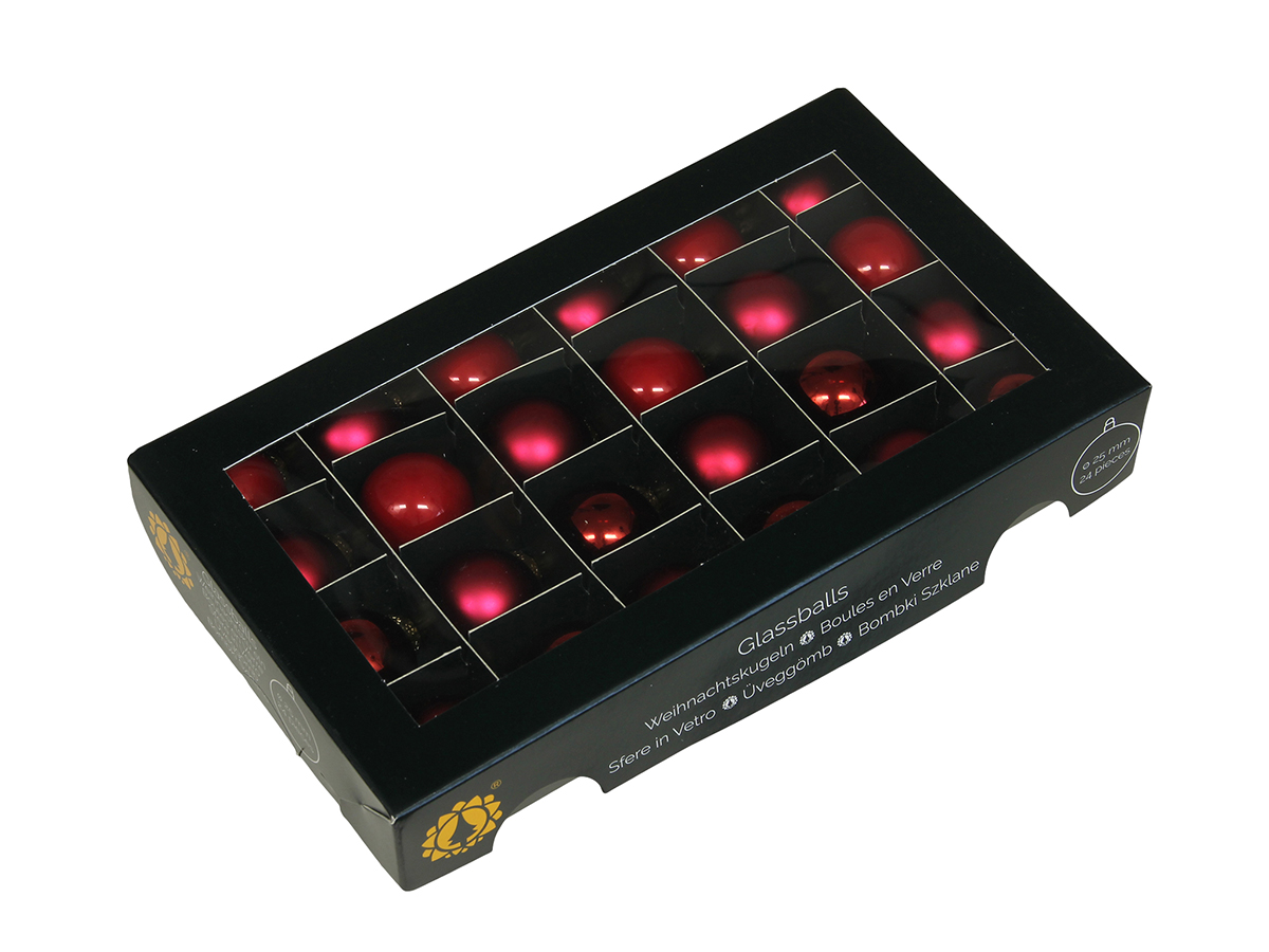 SFERE NATAL.D25MM. BOX24PZ. XMAS RED
