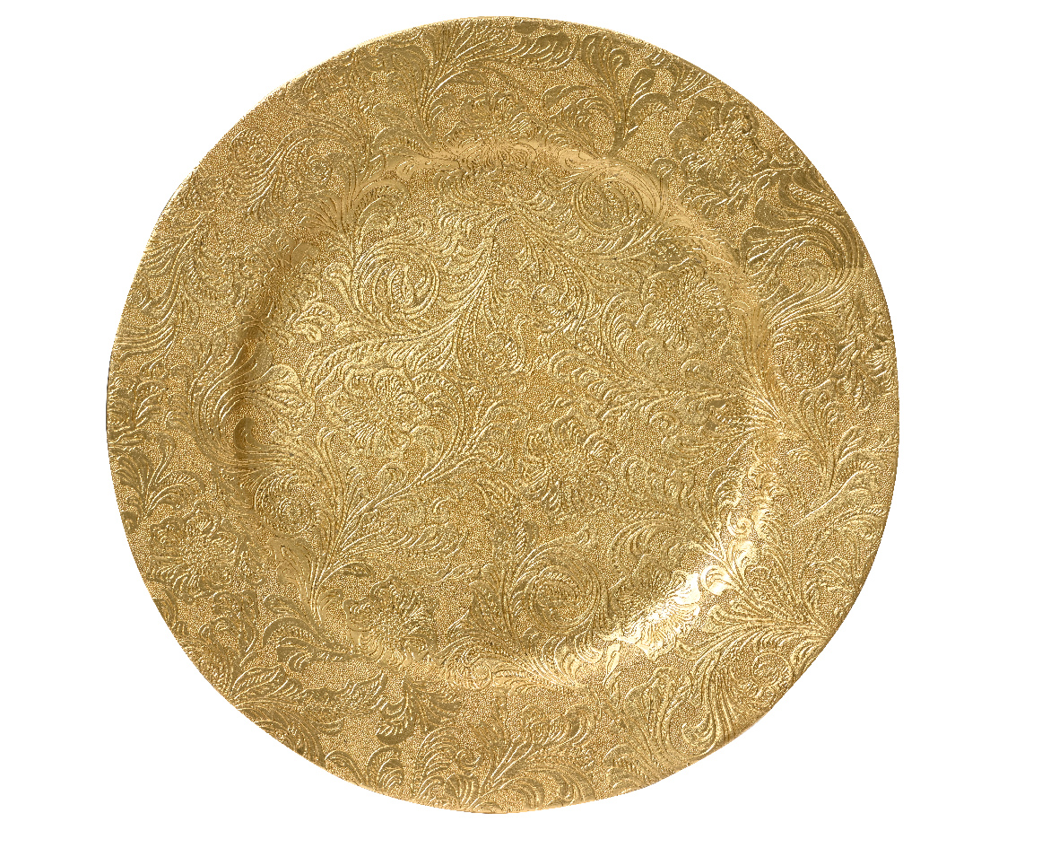 PIATTO PL FIORI IN RILIEVO D33 H15CM. ORO