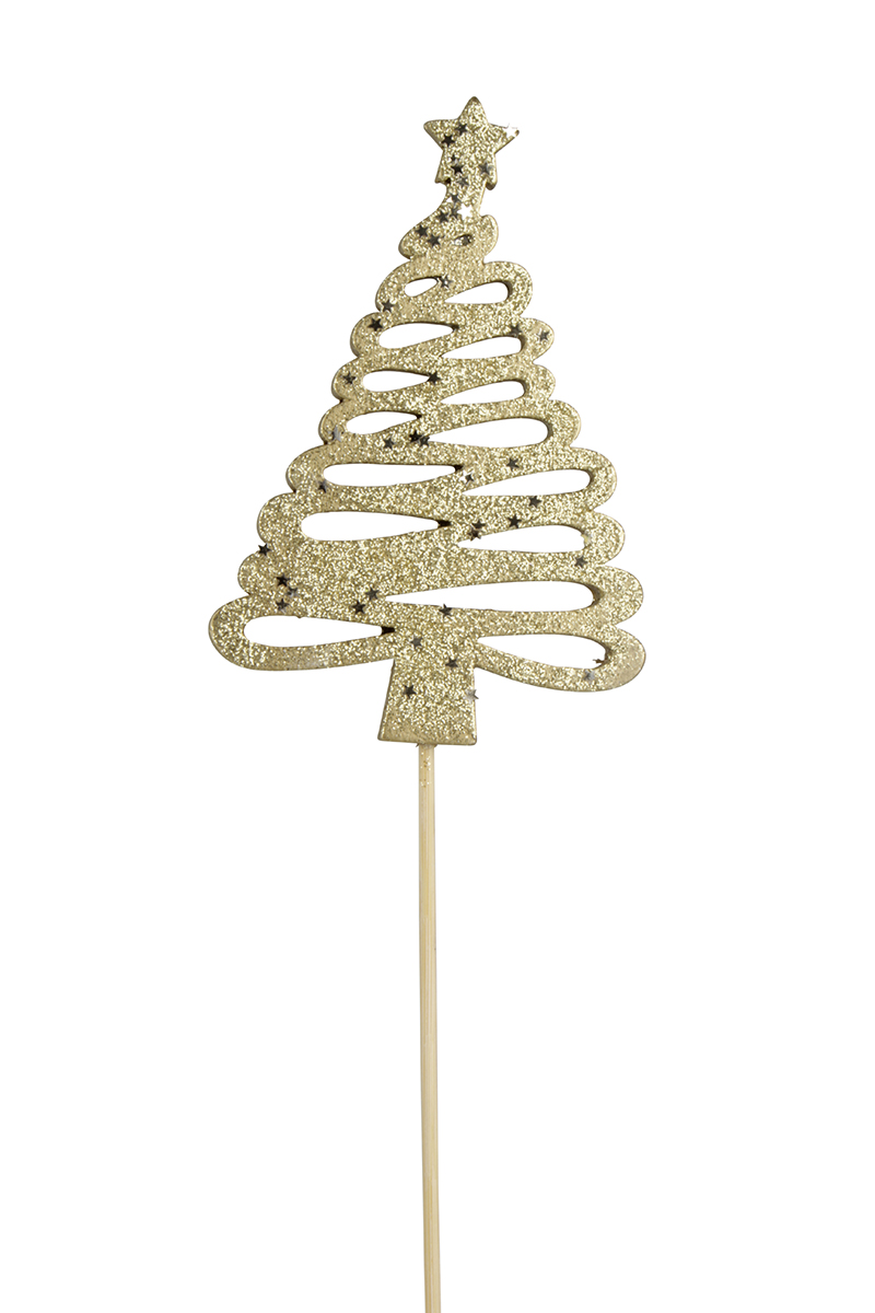 PICK ALBERO ZIG ZAG GLITTER 12X8,5 H36,6CM. 8PZ. ORO