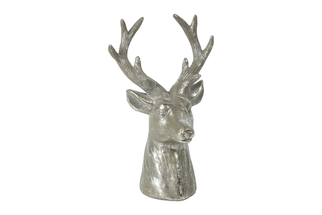 TESTA DI CERVO D15 H22CM. ARGENTO