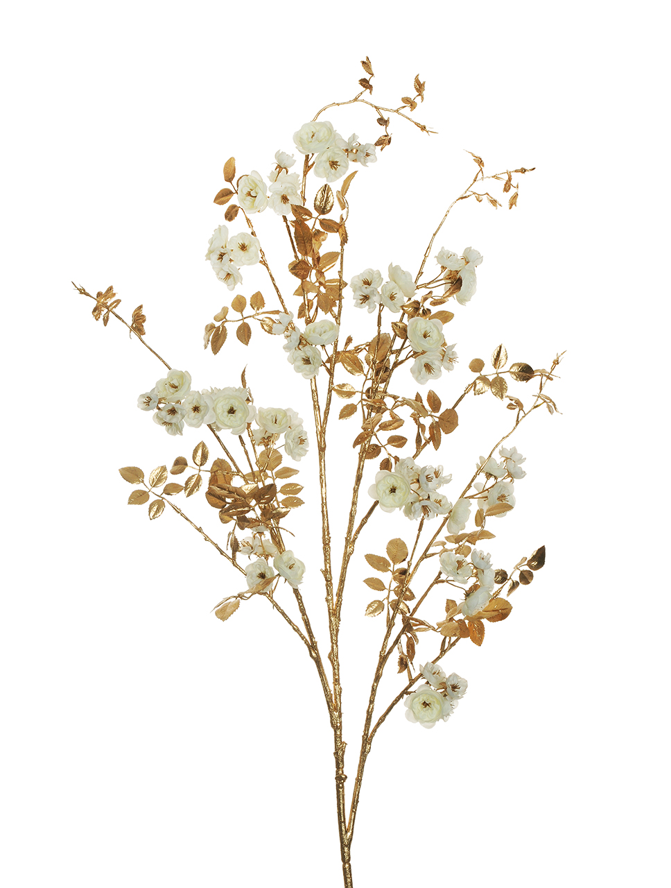 DOGWOOD ROSE SPRAY STELO E FOGLIE ORO MET. 130CM. CRM