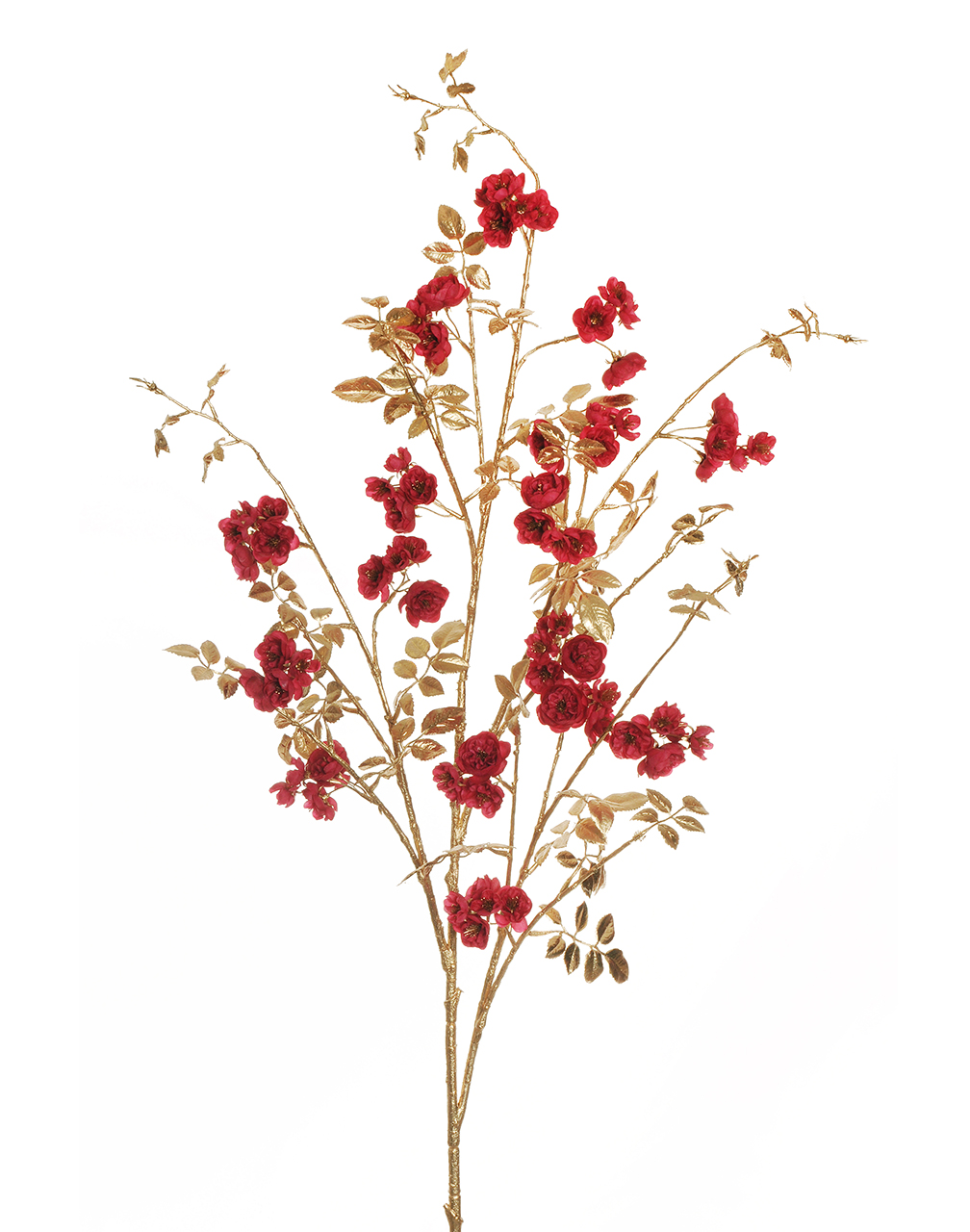 DOGWOOD ROSE SPRAY STELO E FOGLIE ORO MET. 130CM. RED