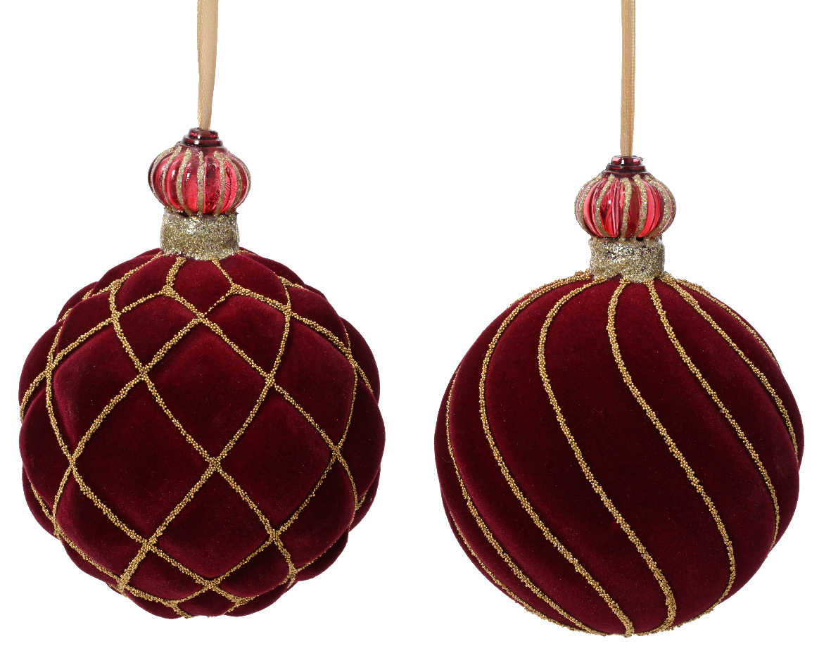 SFERE VETRO VELVET C/PERLINE D10 H12,5CM. 2PZ. BORDO'