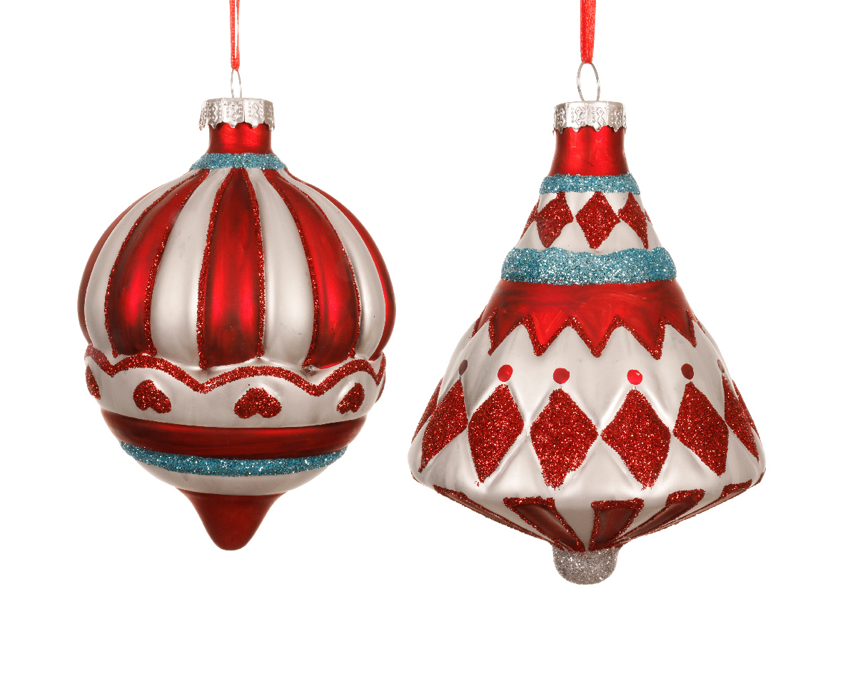 DECORI VETRO C/GLITTER D9 H12CM. 2PZ.FORME ASS.