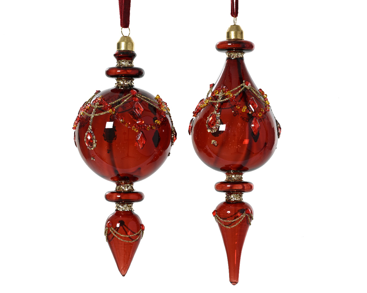 DECORI VETRO TRASP. GLITT. PERLE D8 H18CM. 2PZ. BORDO'