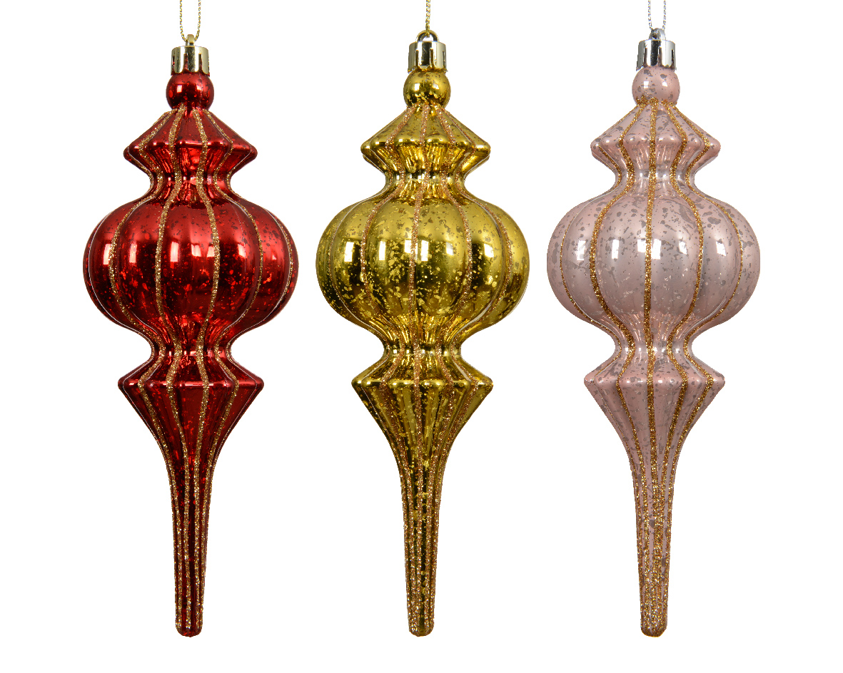 DECORI POLYST. GLITTER D7,2 H18,2CM. 3PZ. COL.ASS.