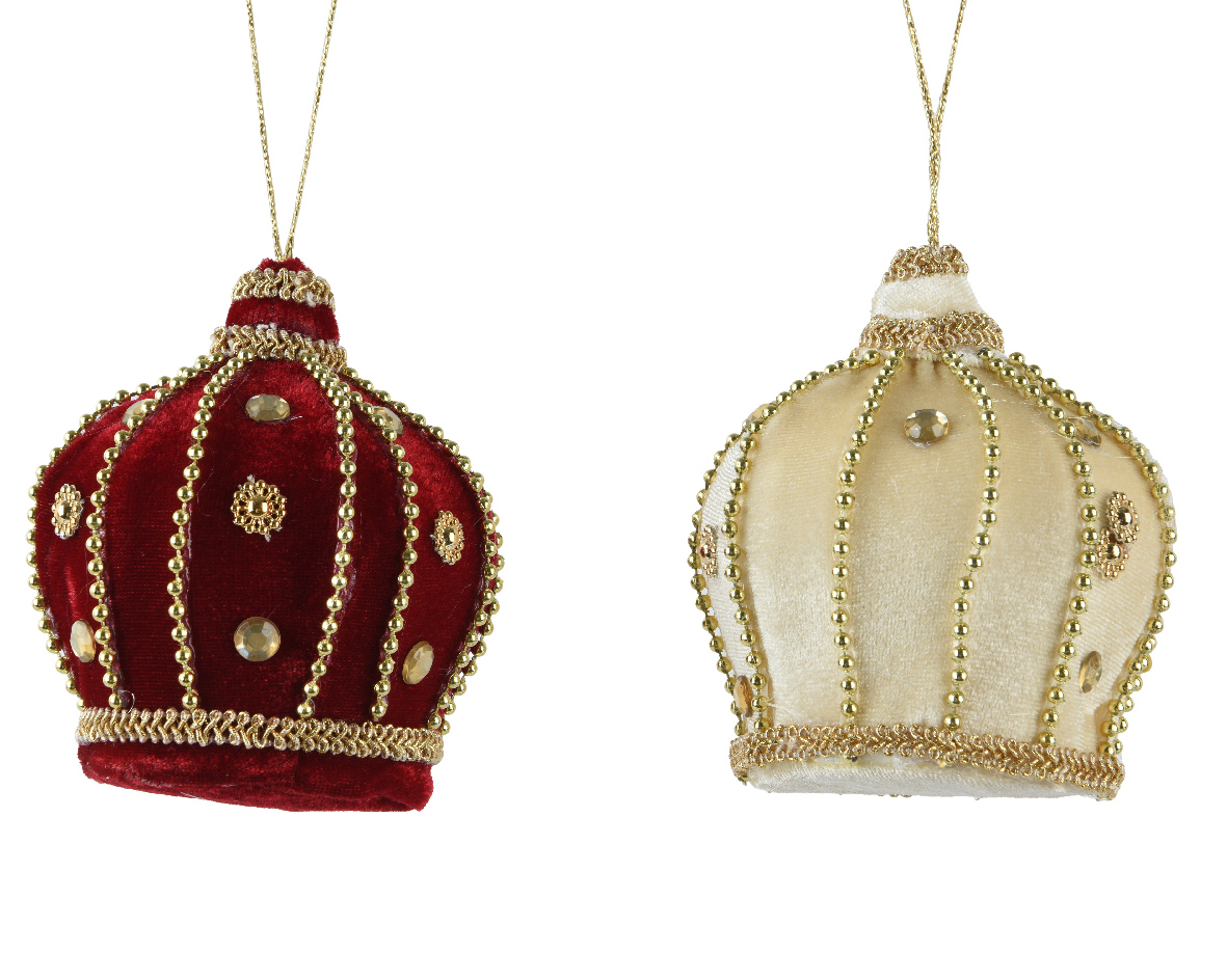 CORONA VELVET C/PERLE D8 H10CM. 2PZ. PANNA E BORDO'