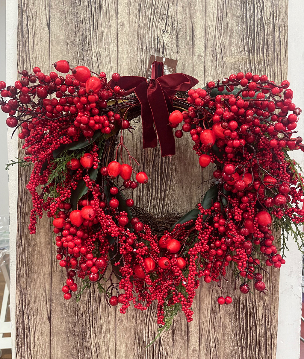 CORONA DI BACCHE ROSSE D40 H13CM.