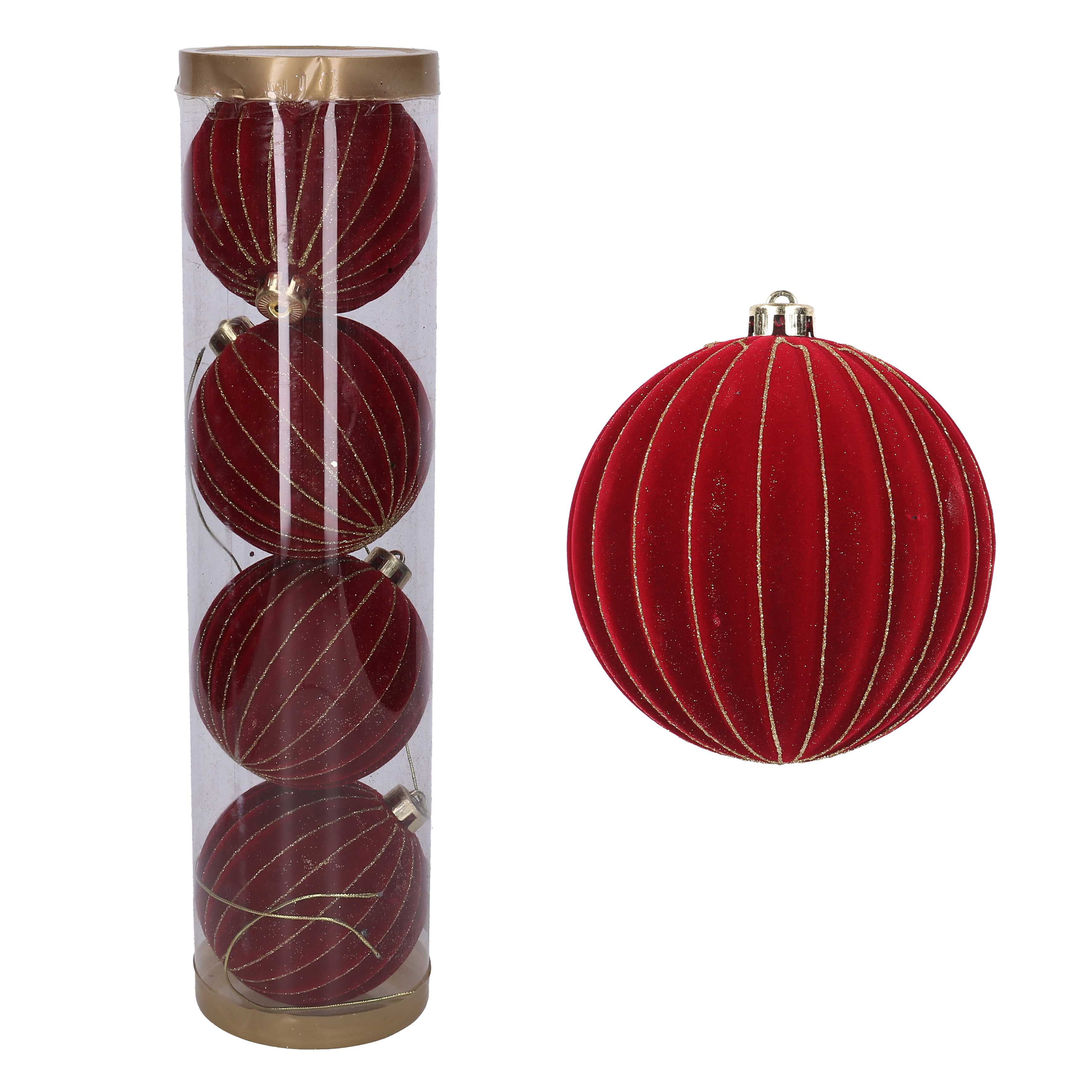SFERA VELLUTO BORDO' C/RIGHE ORO D12CM. 4PZ.