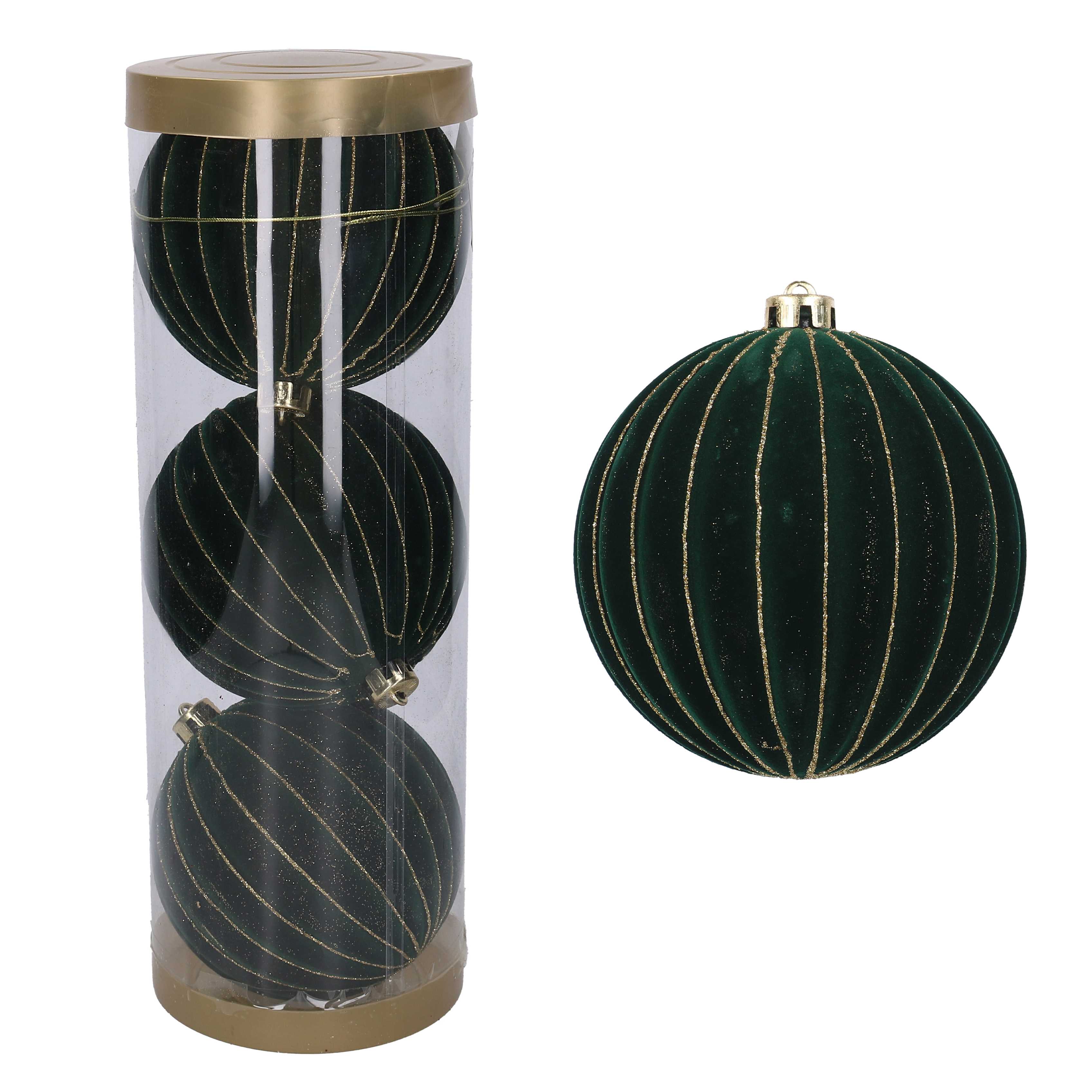 SFERA VELLUTO VERDE C/RIGHE ORO D15CM. 3PZ.